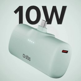 Išorinė baterija žalia su USB-C jungtimi 5000 mAh SBS