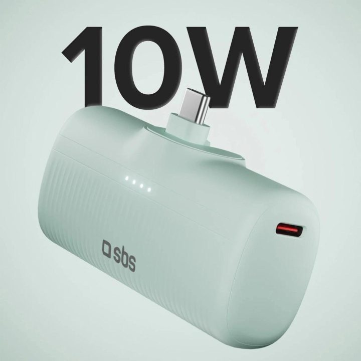 Išorinė baterija žalia su USB-C jungtimi 5000 mAh SBS