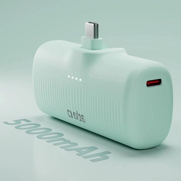Išorinė baterija žalia su USB-C jungtimi 5000 mAh SBS