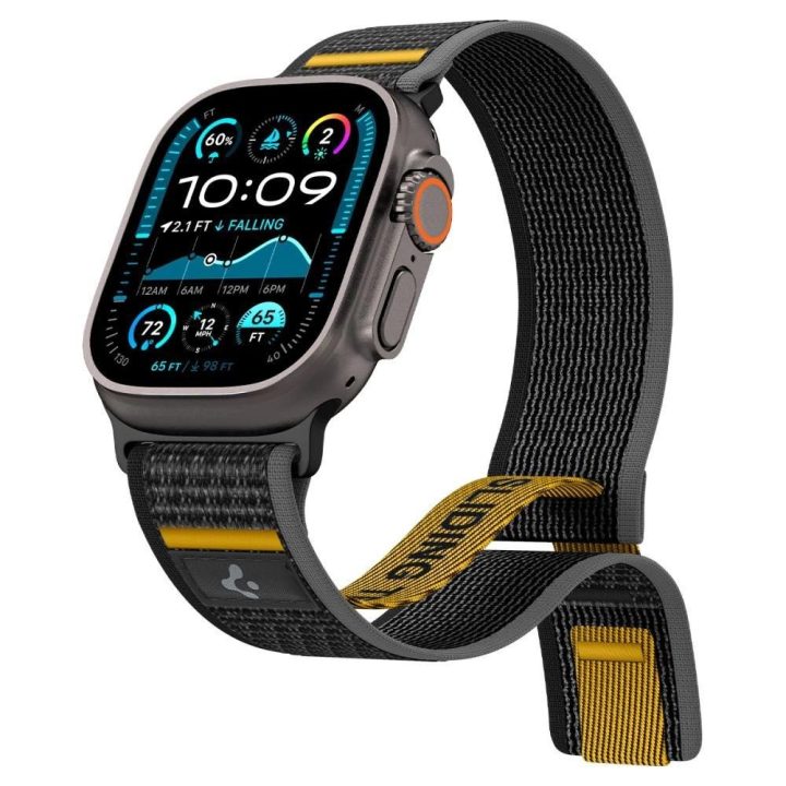 Dirželis laikrodžiui juodas nailoninis sportui Apple Watch 44–49 mm Spigen