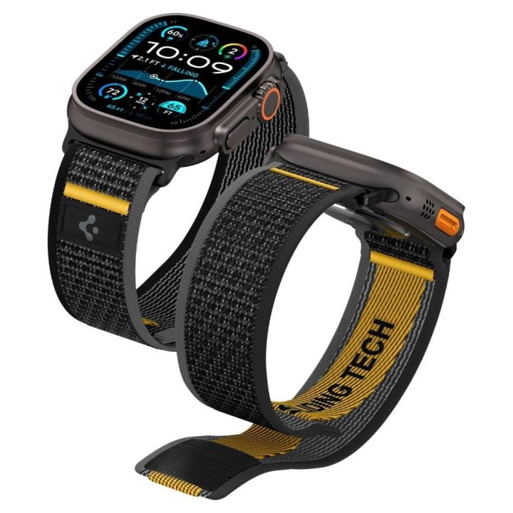 Dirželis laikrodžiui juodas nailoninis sportui Apple Watch 44–49 mm Spigen