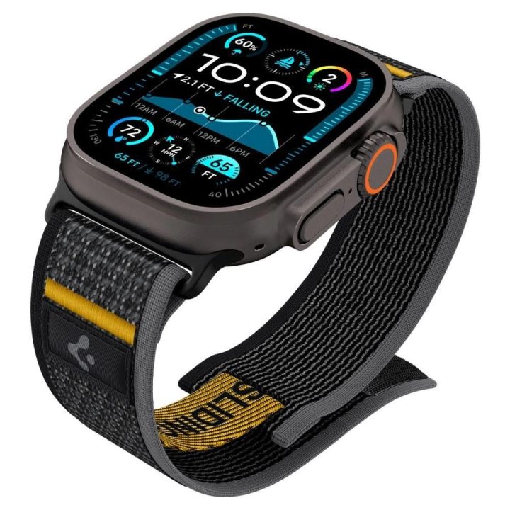 Dirželis laikrodžiui juodas nailoninis sportui Apple Watch 44–49 mm Spigen