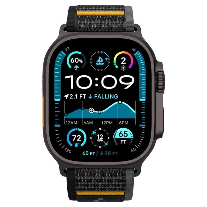Dirželis laikrodžiui juodas nailoninis sportui Apple Watch 44–49 mm Spigen