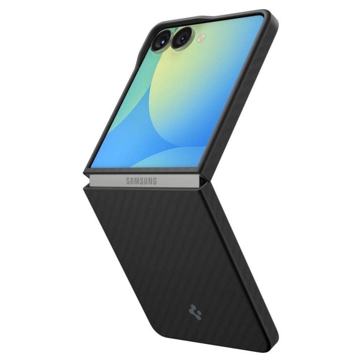Dėklas telefonui juodas aramidinis Samsung Galaxy Z Flip 7 Spigen