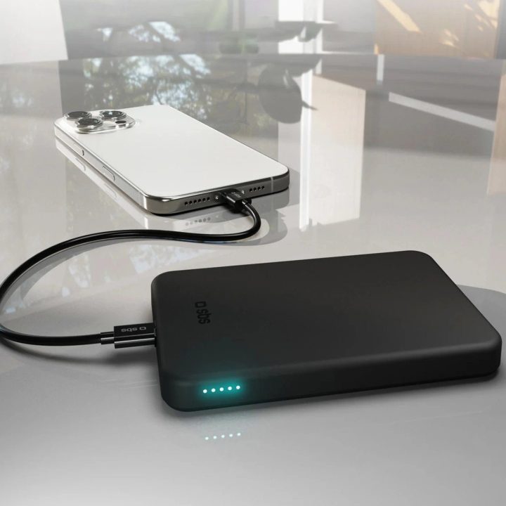 Išorinė baterija su magnetiniu belaidžiu įkrovimu 5000 mAh, juoda, SBS