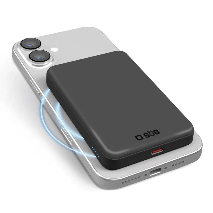 Išorinė baterija su magnetiniu belaidžiu įkrovimu 5000 mAh, juoda, SBS