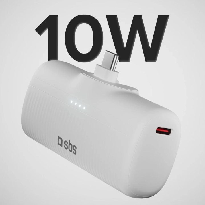 Išorinė baterija balta su USB-C jungtimi 5000 mAh 10W SBS