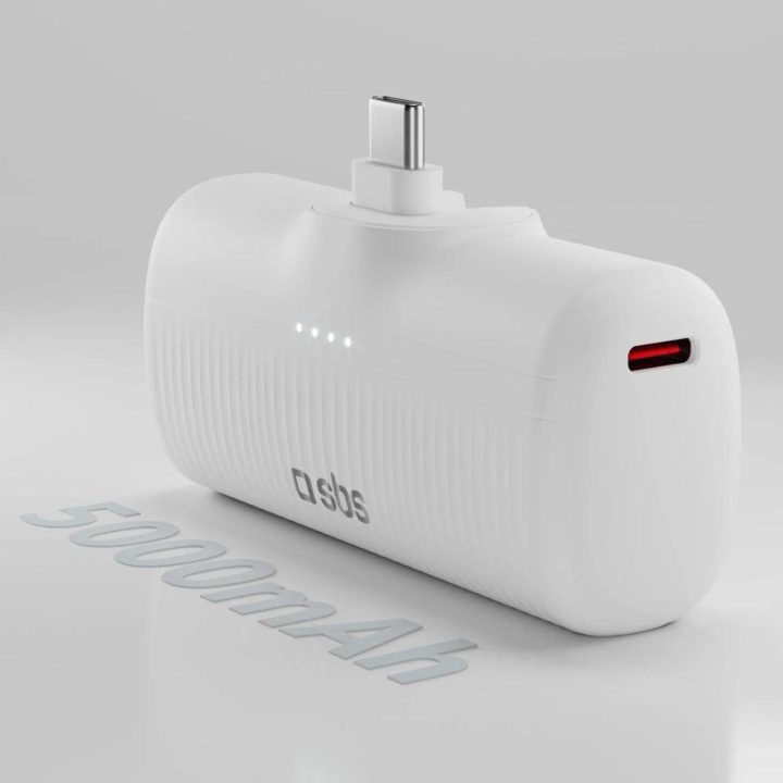 Išorinė baterija balta su USB-C jungtimi 5000 mAh 10W SBS
