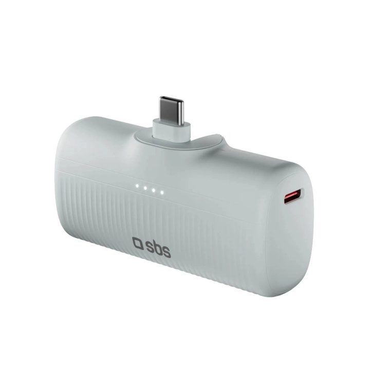 Išorinė baterija pilka su USB-C jungtimi ir 5000 mAh talpa SBS