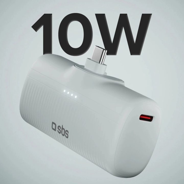 Išorinė baterija pilka su USB-C jungtimi ir 5000 mAh talpa SBS