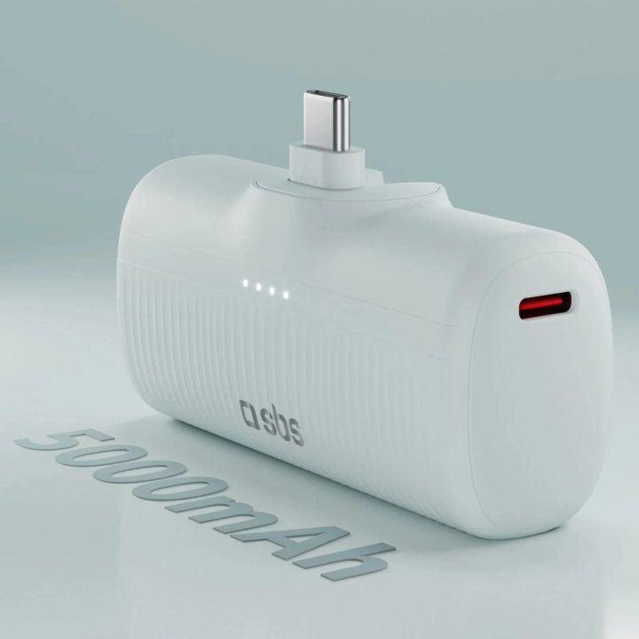 Išorinė baterija pilka su USB-C jungtimi ir 5000 mAh talpa SBS
