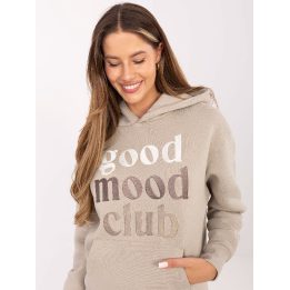 Džemperis su gobtuvu smėlio spalvos su užrašu kasdienai Good Mood Club