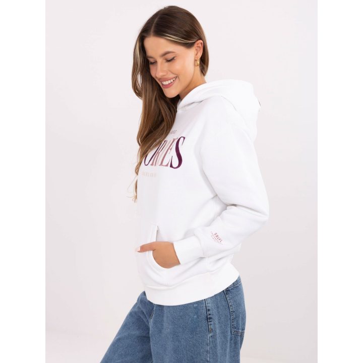 Džemperis su gobtuvu baltas kasdienai su kišene SBLVL CNTMP
