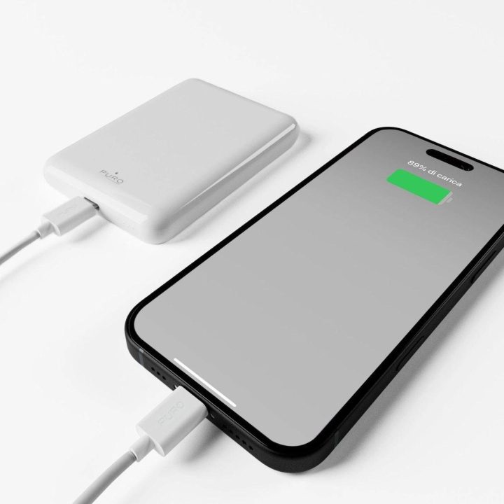 Išorinė baterija balta su magnetiniu įkrovimu 5000mAh USB-C Puro