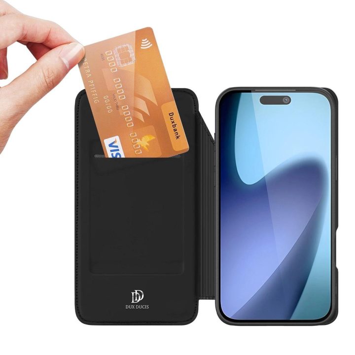 Dėklas telefonui juodas su atvartu ir kortelių skyreliu iPhone 17 Air