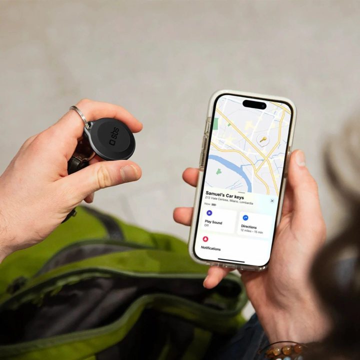 Lokatorius daiktams juodas atsparus vandeniui su Apple Find My funkcija SBS