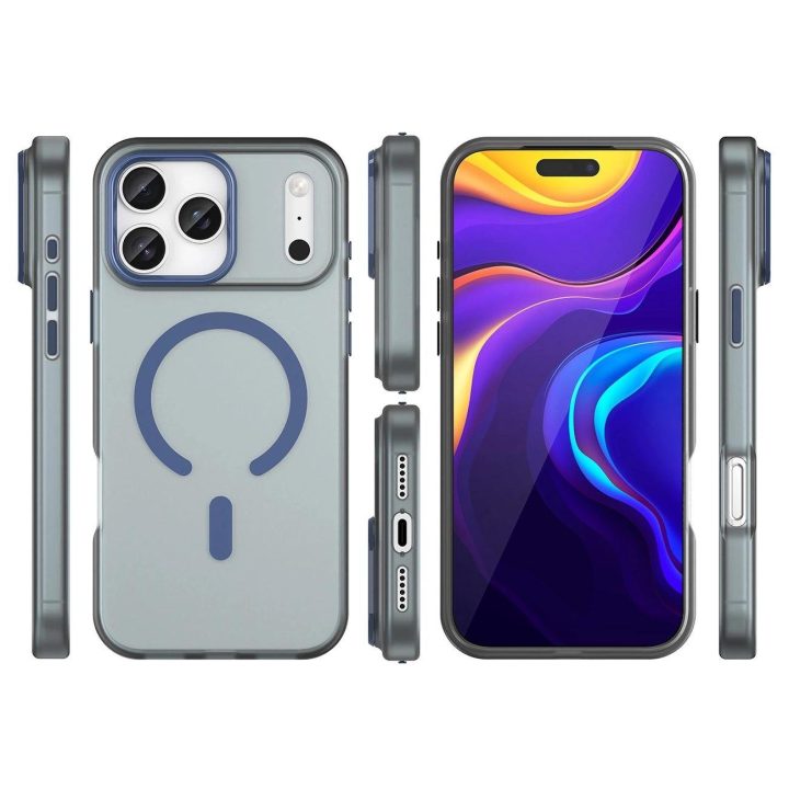 Dėklas iPhone 17 Pro matinis mėlynas su MagSafe palaikymu Magnetic Abrasive