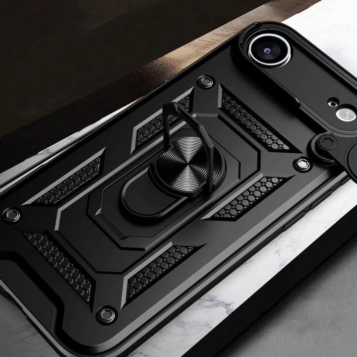 Dėklas juodas atsparus smūgiams su stovu ir kameros dangteliu iPhone 17 Air