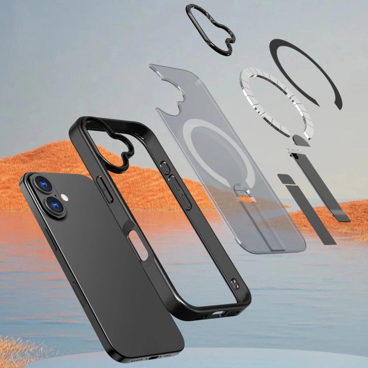 Dėklas iPhone 17 juodas su atrama ir MagSafe palaikymu Hybrid Armor X