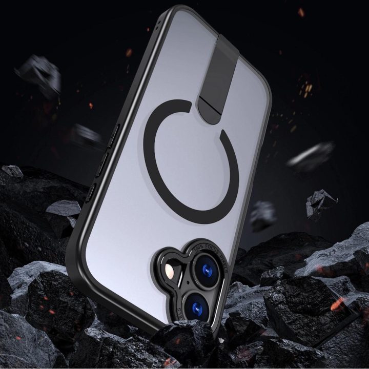 Dėklas iPhone 17 juodas su atrama ir MagSafe palaikymu Hybrid Armor X