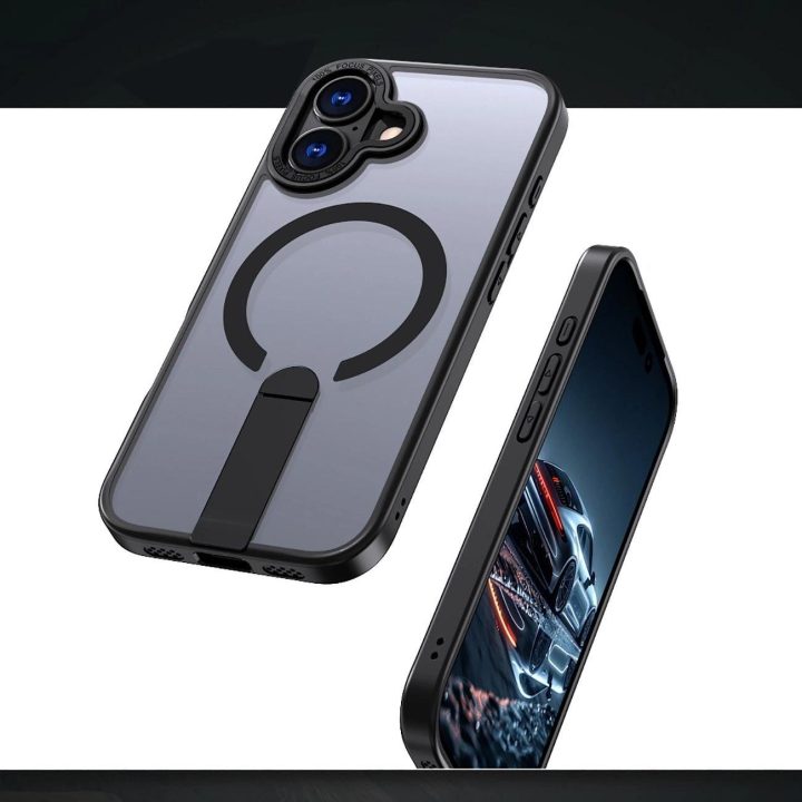 Dėklas iPhone 17 juodas su atrama ir MagSafe palaikymu Hybrid Armor X
