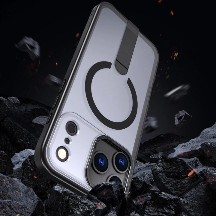 Dėklas juodas su atrama ir MagSafe iPhone 17 Pro Hybrid Armor X