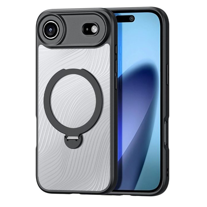 Dėklas telefonui juodas su magnetiniu žiedu ir stovu iPhone 17 Air Aimo