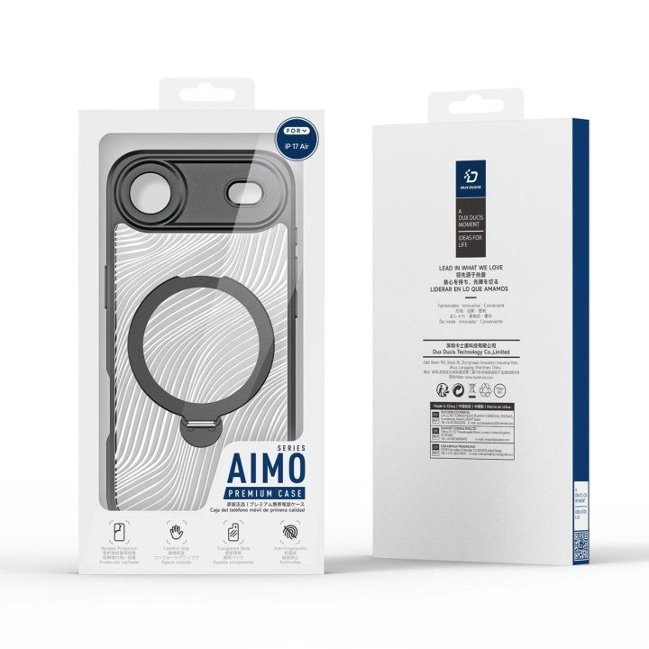 Dėklas telefonui juodas su magnetiniu žiedu ir stovu iPhone 17 Air Aimo