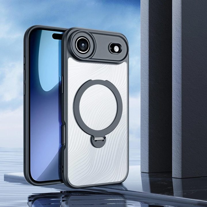Dėklas telefonui juodas su magnetiniu žiedu ir stovu iPhone 17 Air Aimo