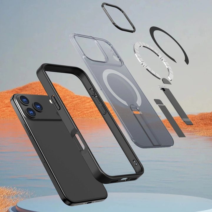 Dėklas juodas su stovu ir MagSafe iPhone 17 Pro Max Hybrid Armor X