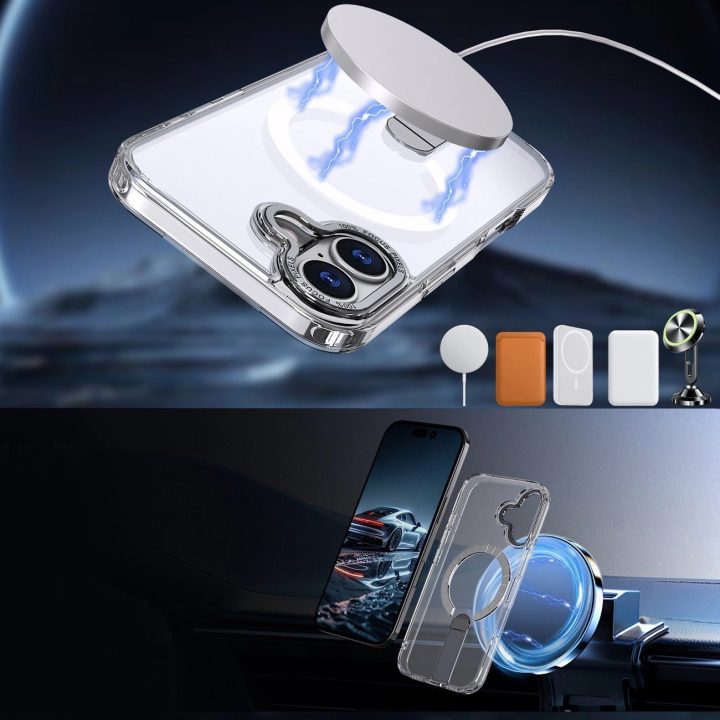 Dėklas iPhone 17 skaidrus su atrama ir MagSafe palaikymu Hybrid Armor X