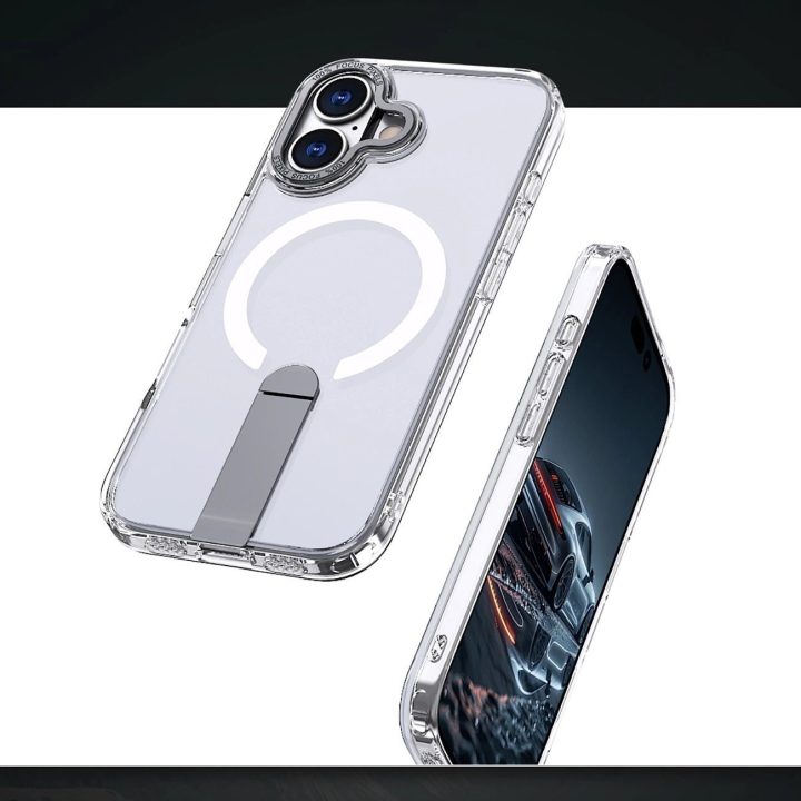 Dėklas iPhone 17 skaidrus su atrama ir MagSafe palaikymu Hybrid Armor X