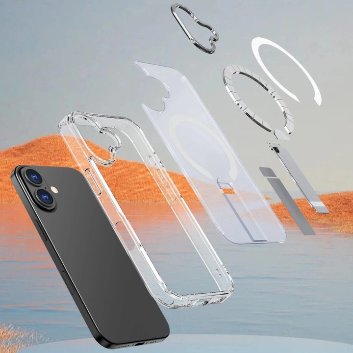 Dėklas iPhone 17 skaidrus su atrama ir MagSafe palaikymu Hybrid Armor X