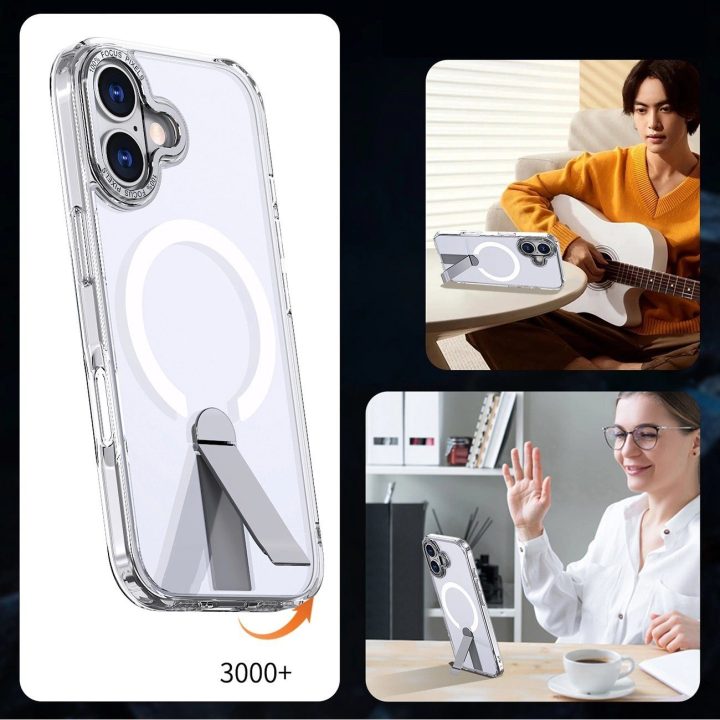 Dėklas iPhone 17 skaidrus su atrama ir MagSafe palaikymu Hybrid Armor X