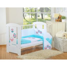 Kūdikio patalynės komplektas su apsauga 120x90 cm, žydras su pelėdomis – My Sweet Baby