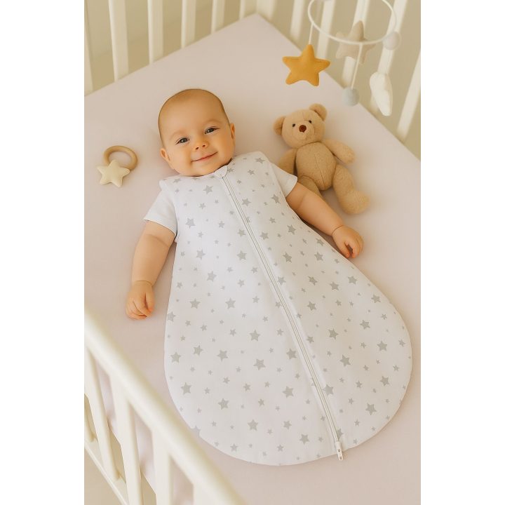 Miegmaišis kūdikiui vasarai pilkas su žvaigždutėmis medvilninis 0–6 mėn.