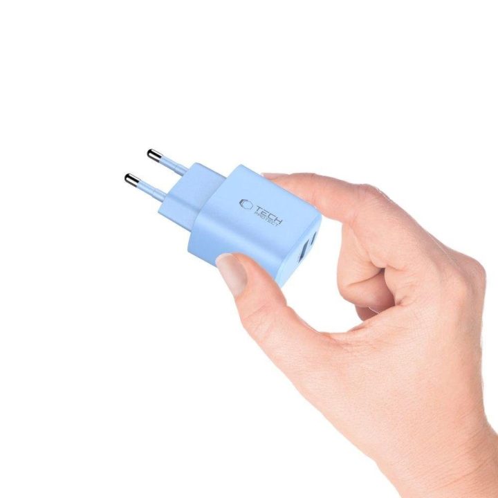 Kroviklis mėlynas su USB-C ir USB-A lizdais 20W greitam įkrovimui
