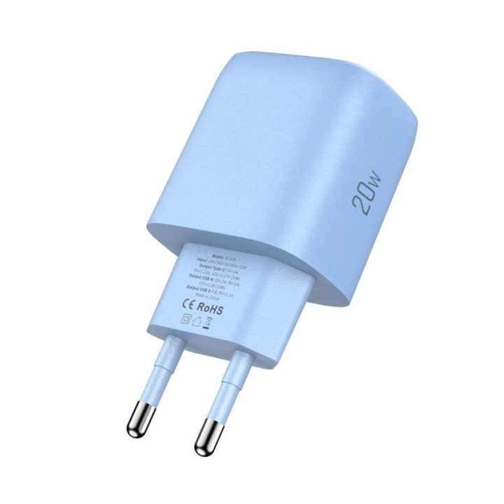 Kroviklis mėlynas su USB-C ir USB-A lizdais 20W greitam įkrovimui