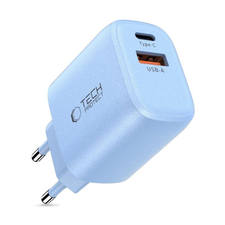 Kroviklis mėlynas su USB-C ir USB-A lizdais 20W greitam įkrovimui