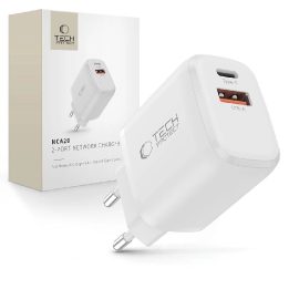 Sieninis įkroviklis baltas su USB-A / USB-C greitu įkrovimu 20W