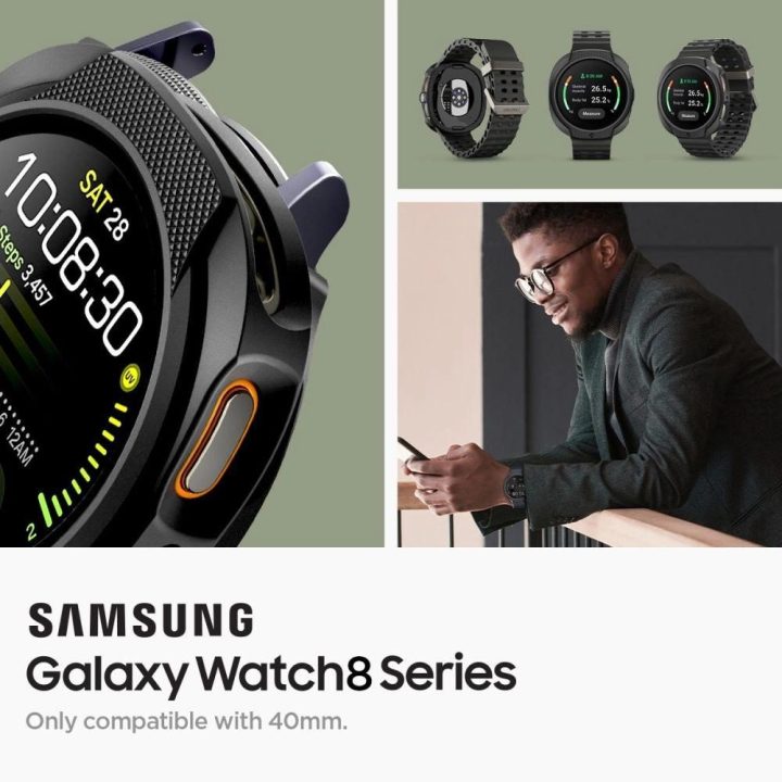 Dėklas laikrodžiui juodas silikoninis apsauginis Samsung Galaxy Watch 8 40mm Spigen