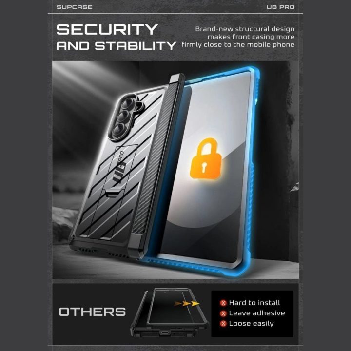 Dėklas telefonui juodas atsparus smūgiams Samsung Galaxy Z Fold 7 Supcase