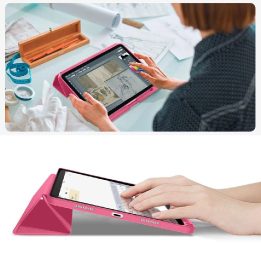 Dėklas planšetei rožinis su atrama ir pieštuko laikikliu iPad