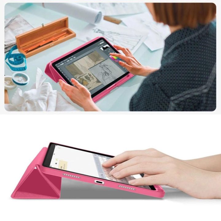 Dėklas planšetei rožinis su atrama ir pieštuko laikikliu iPad