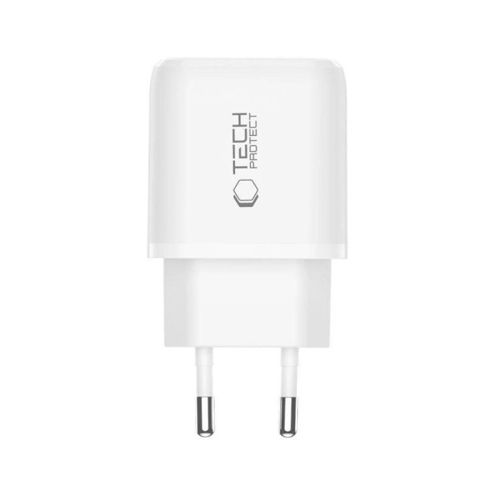 Sieninis įkroviklis baltas su USB-C ir USB-A jungtimis 30W