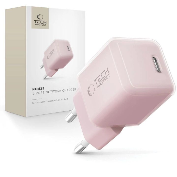 Sieninis įkroviklis USB-C rožinis 25W greitam įkrovimui