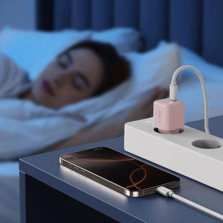 Sieninis įkroviklis USB-C rožinis 25W greitam įkrovimui