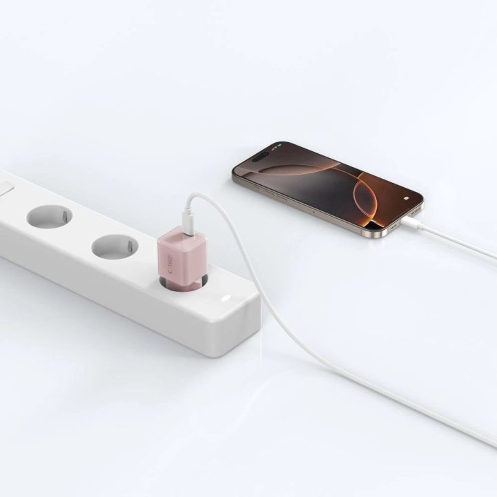 Sieninis įkroviklis USB-C rožinis 25W greitam įkrovimui