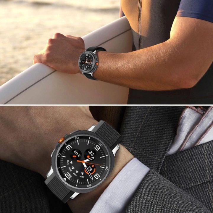 Dirželis laikrodžiui juodas ir oranžinis nailoninis Samsung Galaxy 40–46 mm