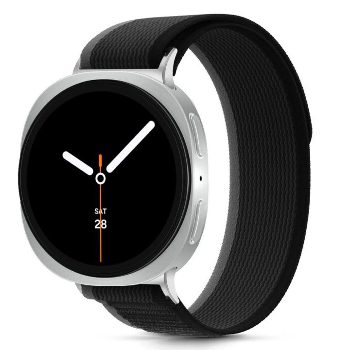 Dirželis laikrodžiui juodas ir oranžinis nailoninis Samsung Galaxy 40–46 mm